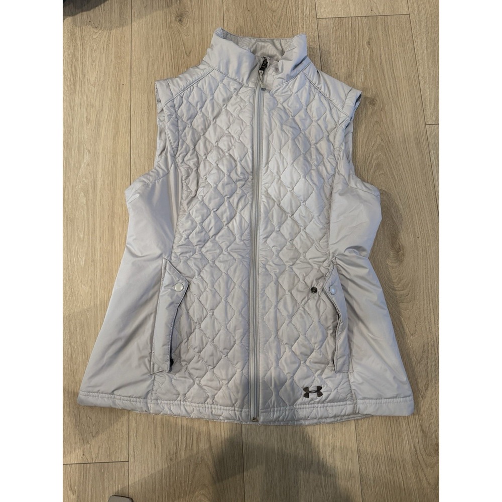 Under Armour ColdGear Storm Women White Quilted Full Zip Vest Pockets Large